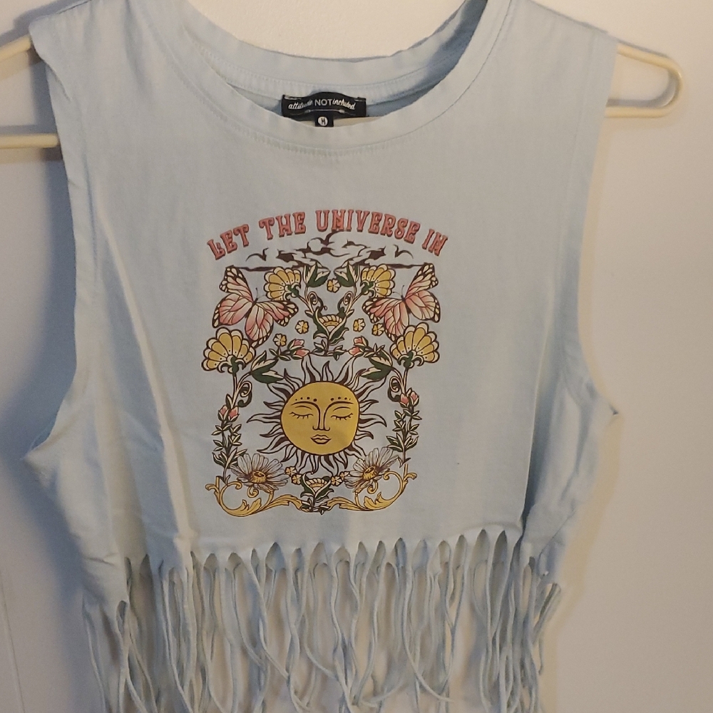 Fringe Crop Top - Light Blue- Let The Universe In.